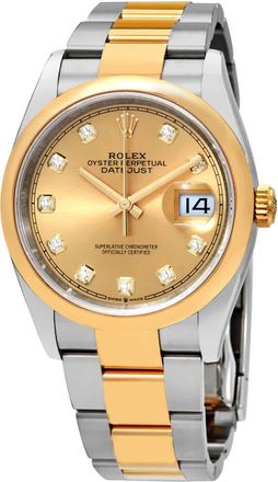 Rolex Datejust 36 Champagne Diamond Dial Mens Steel and 18k Yellow Gold Oyster Watch 126203CDO