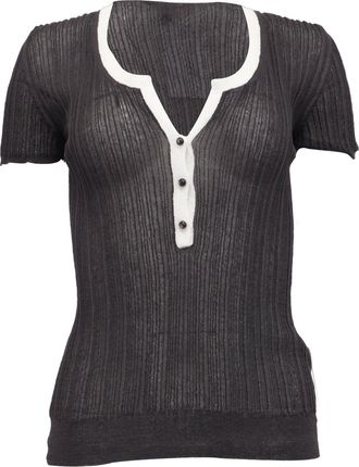 BOSS Boss Ribbed-Knit Short Sleeve Top in Black Viscose