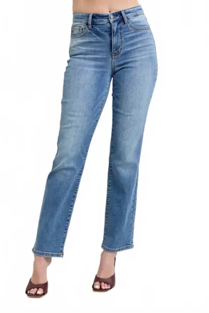 Judy Blue Womens Vintage Wash Thermal Straight Jeans In Blue