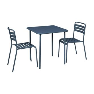 Sweeek Set mesa de jard&iacute;n bistr&oacute; de acero con 2 sillas, 70 cm, azul marino