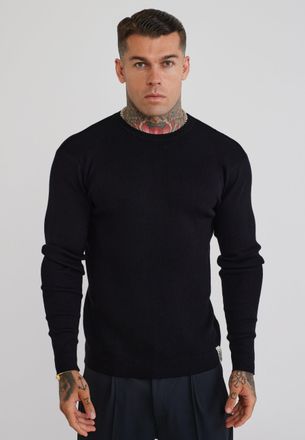 Siksilk Camiseta de Punto de Manga Larga Negra para Hombre XXL