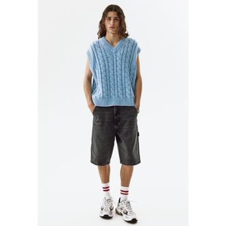 H&M Oversized Fit Carpenter Shorts in Denim Black at Nordstrom, Size 32