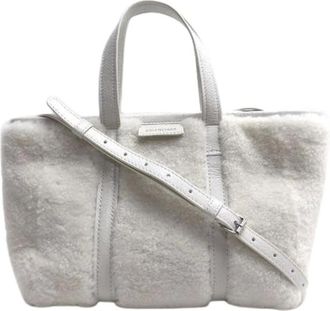 Balenciaga Pre-owned Tote Bags, female, White, Size: ONE SIZE Pre-owned Barbes Small Shearling Leather 2way Shoulder Bag