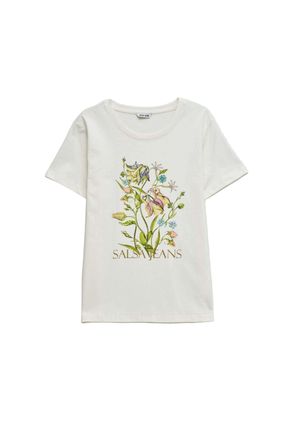 Salsa T-Shirt SALSA Salsa Jeans T-Shirt Flower Print, Damen, Gr. XS, wei&szlig;, Obermaterial: 100% Baumwolle CO., Shirts T-Shirt