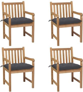vidaXL Sillas De Jard&iacute;n 4 Uds Madera De Teca Y Cojines Gris Antracita Vidaxl