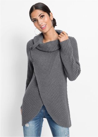 Bonprix Strickpullover BONPRIX Grobstrick-Pullover, Damen, Gr. 32/34 (XS), grau (dunkelgrau meliert), Obermaterial: 100% Polyacryl, loose fit, Pullover Strick