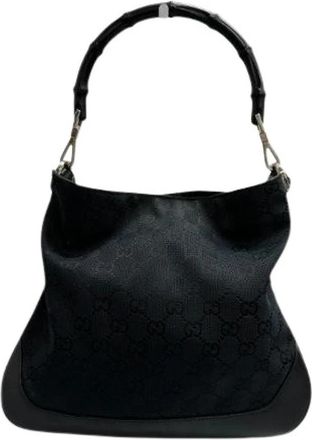 Gucci Pre-owned Bamboo GG Canvas Leather Shoulder Bag - Dames - Vintage Schoudertas - Zwart - ONE Size - Leer - Vintage