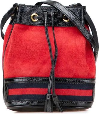 Gucci Borsa a secchiello Ophidia mini in pelle scamosciata e lucida con decorazione Web 2016-2025 - Rosso