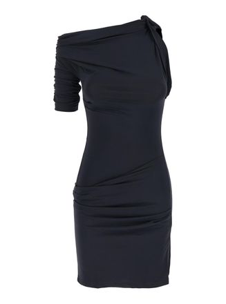 Jacquemus la Mini Robe Drapeado Blue One-shoulder Mini Dress With Ruched Details In Viscose Blend Stretch Woman