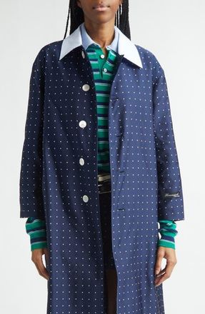 HommeGirls Polka Dot Swing Coat in Navy Polka Dot at Nordstrom, Size Medium
