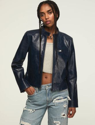 Lucky Brand Womens Moto Leather Jacket