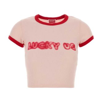 Kenzo T-Shirts, female, Pink, Size: XS Words Cropped T-Shirt