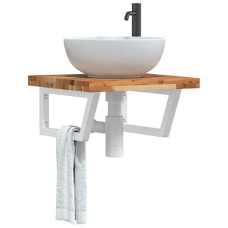 Berkfield Home Basin Shelf Wall Mounted Steel & Solid Wood Acacia in Brown