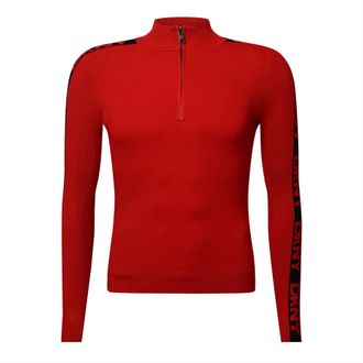 DKNY Womens DKNY Long Sleeve 1/4 Zip Logo Sweater in Red