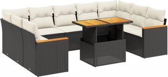 vidaXL Set De Sof&aacute;s De Jard&iacute;n 11 Pzas Y Cojines Rat&aacute;n Sint&eacute;tico Negro Vidaxl