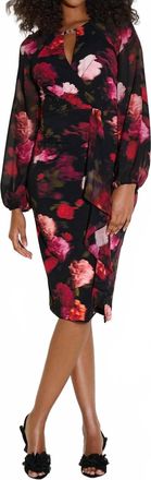 Joseph Ribkoff Floral Chiffon Puff Sleeve Sheath Dress In Black/multi