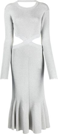 3.1 Phillip Lim ribbed-knit cross-over dress - women - Metallic Fibre/Viscose/Nylon/Polyester - S - Grey