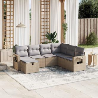 vidaXL Juego De Sof&aacute;s Jard&iacute;n Con Cojines Beige Mezcla 7 Pzas Rat&aacute;n Pe Vidaxl