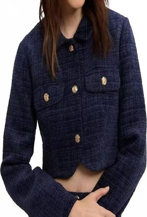 THML Clothing Tweed Cropped Jacket In Navy