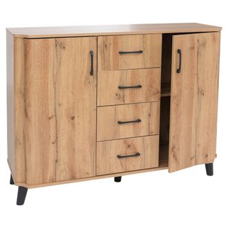 Hhg [nunca Usado] C&oacute;moda Hhg-784, Aparador, 4 Cajones, 2 Puertas, Mdf, 92 X 120 X 40 Cm, Acabado Roble Wotan
