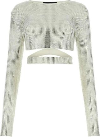 ADĀMO Andrea Adamo Versierde Viscose Blend Top - Dames - Longsleeves - Wit - M - Tops