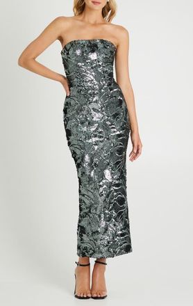 Helsi Leslie Pattern Sequin Strapless Gown in Gunmetal at Nordstrom, Size X-Large