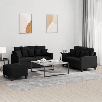 vidaXL Juego De Sof&aacute;s Con Cojines 3 Piezas Tela Negro Vidaxl