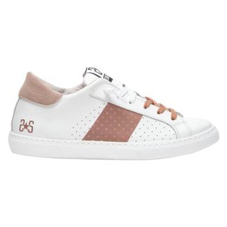 2Star 2Star, Schoenen, Heren, Wit, 38 EU, Su&egrave;de, Witte Leren Sneaker met Bruine Details