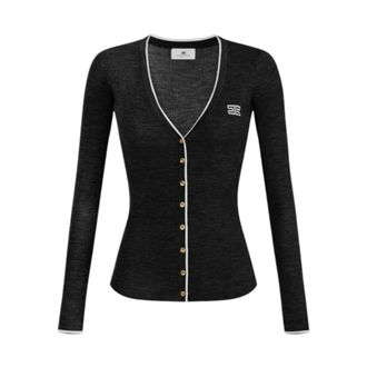 Elisabetta Franchi Cardigan de lana con ribete en contraste - Knitwear - Mujer - Negro - XS