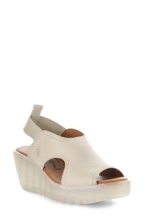 FLY London Liku Slingback Platform Wedge Sandal in Taupe at Nordstrom, Size 8-8.5Us