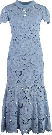 Self Portrait Kleedjes, Dames, Blauw, L, Polyester, Anglaise Flared Hem Dress