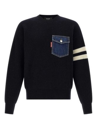 Dsquared2 denim-pocket ribbed sweater - men - Cashmere/Wool - S - Blue