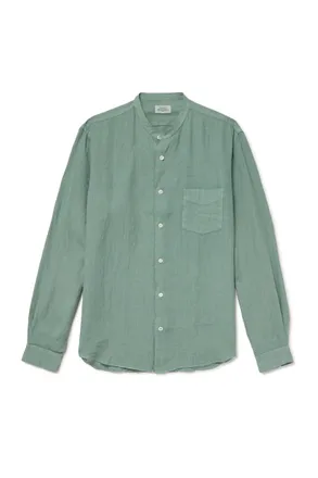 Hartford Premium Pat Grandad-Collar Linen Shirt