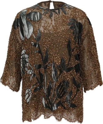 Biyan Blouse verfraaid met bloemen - Bruin