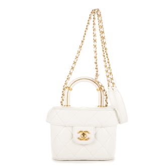 Chanel Pre-owned Womens Vanity Top Handle Cosmetic Case Mini Shoulder Bag - White - One Size