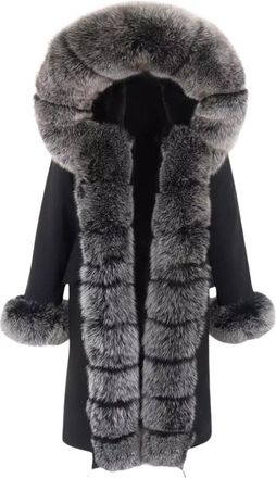 Wanan Luxury Parka Doler Nero con Pelliccia di Volpe-Donna -Grigio Scuro, Nero