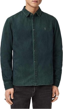 AllSaints Gleason Cotton Denim Snap Front Shirt in Phantom Blue at Nordstrom, Size X-Large