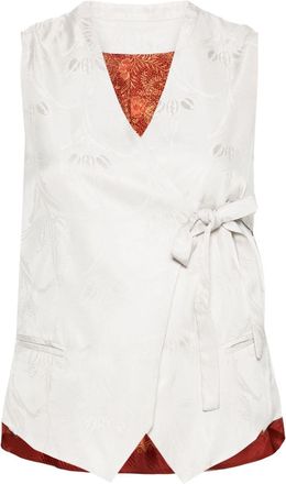 Ibrigu jacquard tie-fastening waistcoat - women - Cupro/Silk - 40 - White
