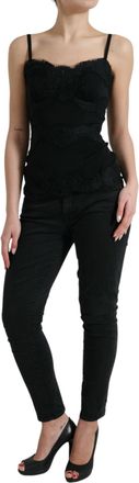 Dolce & Gabbana Womens Black Silk Stretch Lace Sleeveless Tank Top Cotton Nylon Elastane