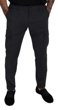Dolce & Gabbana Mens Gray Checked Cargo Trousers Stretch Pants Elastane