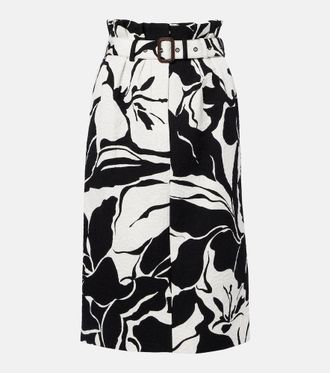 Dries Van Noten Belted floral cotton-blend midi skirt