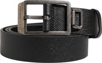 Dolce & Gabbana Mens Black Calf Leather Silver Metal Buckle Belt