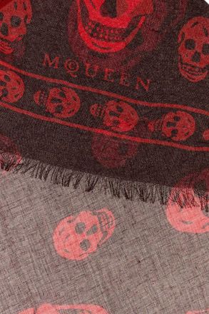 Alexander McQueen Skull-Print Modal Silk Scarf - Burgundy