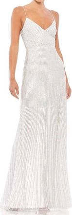 Mac Duggal Sequin Spaghetti Strap Gown In Pearl