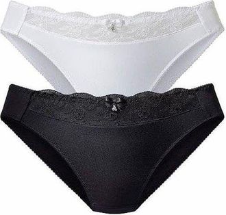 Lascana Womens 2 Pk Lace Accent Panties in Black & White at Nordstrom, Size 22