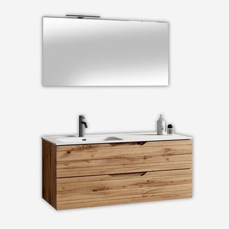 Aqa Mobile Bagno Sospeso Con Lavabo E Specchio Solmira Sx - Rovere