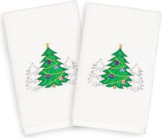 Linum Home Textiles Set Of 2 Christmas Three Trees Hand Towels