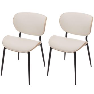 Hhg Hhg - Juego De 2 Sillas De Comedor 233, Silla, Madera Curvada Imitaci&oacute;n Cuero 280g/m&sup2; Oeko-tex Mvg, Natural, Blanco