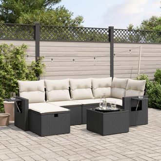 vidaXL Vidaxl - Set De Comedor De Jard&iacute;n 7 Pzas Y Cojines Rat&aacute;n Sint&eacute;tico Negro