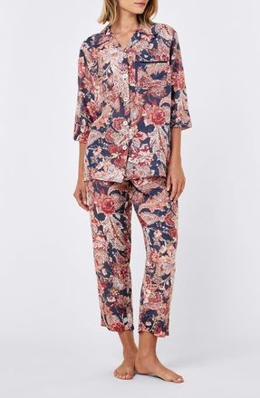 Papinelle Sleepwear Ella Cotton & Silk Crop Pajamas in Blue Indigo at Nordstrom, Size X-Small